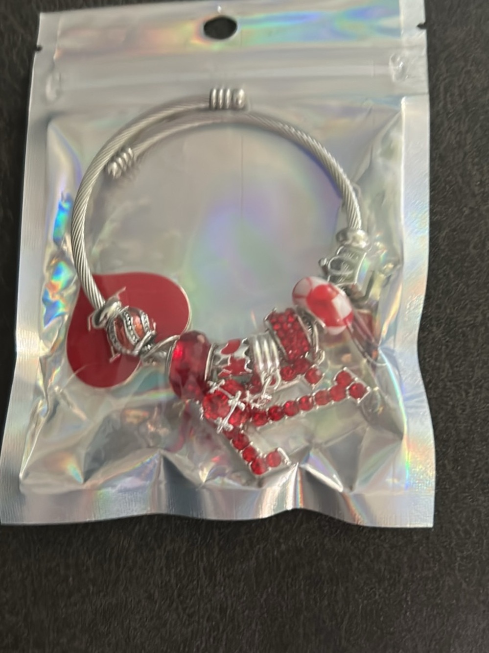 Red Charm Bracelet for Women - Silver Tone